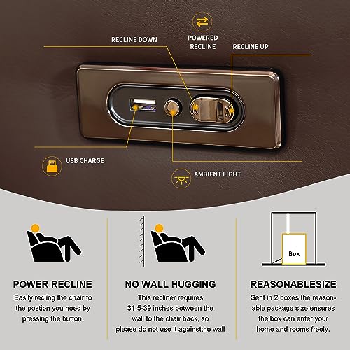 AHMED Power Recliner Chair, Electric Home Theater Seating with Massage & Heat, PU Leather Lazy Recliner Gaming Seating with LED Ambient Lighting (Set of 2, Brown)