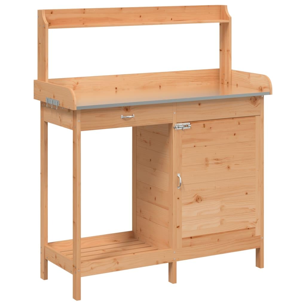 Outdoor Pflanzbank Tisch mit Schrank Massivholz Tanne Garten Werkbank mit Stauraum Gartenstation Braun 110,5 x 45 x 124,5 cm