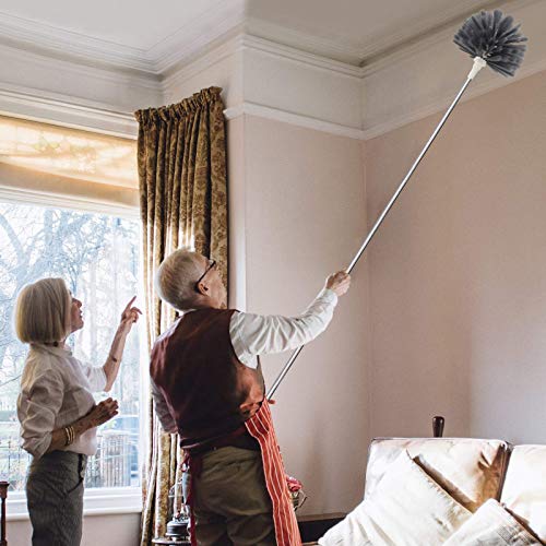 Telescoping Microfiber Duster Extendable Cobweb Duster And 2 In 1 Floor Scrub Brush With 55 Inches Metal Adjustable Long Handle With Squeegee #TOP3