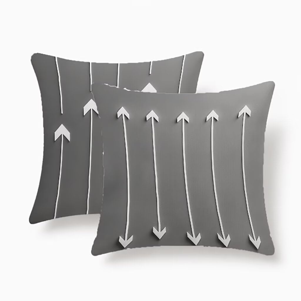 Housses de coussin 55x55cm aspect lin gris texturé avec fermeture éclair invisible