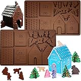  2 pcs Gingerbread Chocolate Casa Molde, Casa de Pan de Jengibre de Navidad Molde de Pastel de Chocolate de Silicona, Navidad Moldes De Silicona Para Hornear, Moldes de Silicona paraChocolate Navideñas