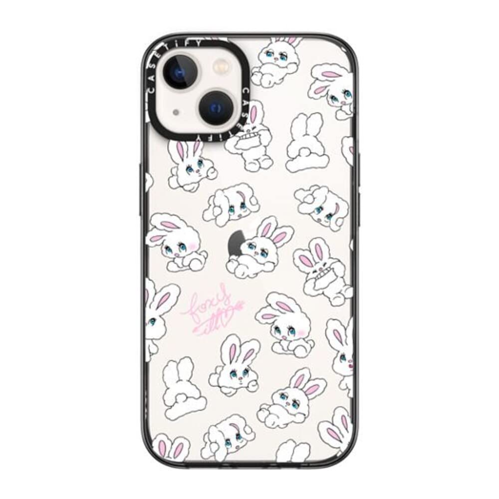 CASETiFY コンパクト iPhone 13 ケース [MIL規格準拠 (2x MIL-STD-810G)/1.2mからの落下テストをクリア] - Bunnies by foxy illustrations - ブラック