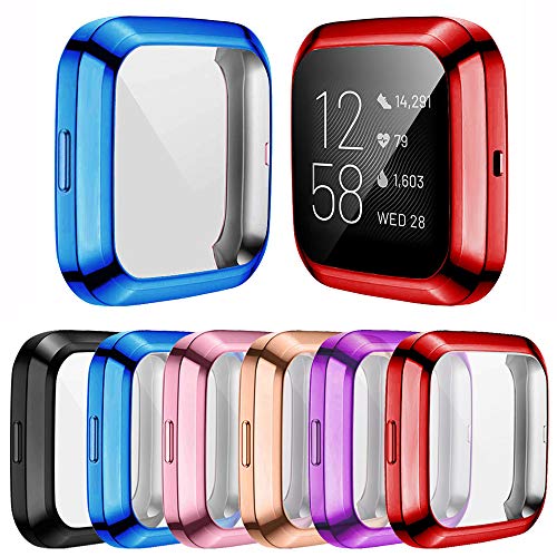 RICHONE [6-Pack] Screen Protector Case Compatible with Fitbit Versa 2 Smartwatch All-Around TPU Plated Protective Cover Scratch Resistant Bumper Shell Accessories (6 Colors Versa 2)