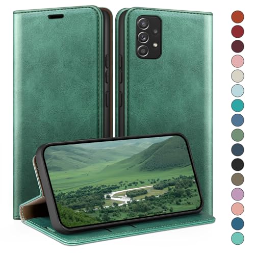 Coque Samsung A52S pour voyager léger : Étui Portefeuille en Cuir Vert Clair à Rabat