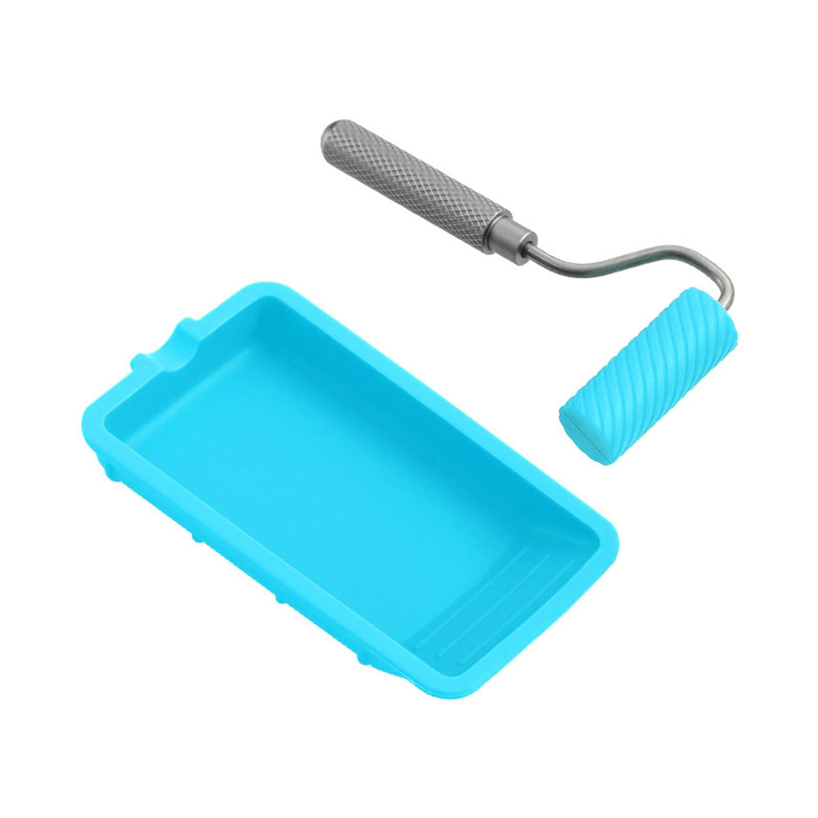 Kalttoy Blue 2 Piece Set Silicone Crafting Roller With Tray For Large Surfaces Craft Projects Even Adhesive Application Aluminum Handle Woodworking Adhesive Roller