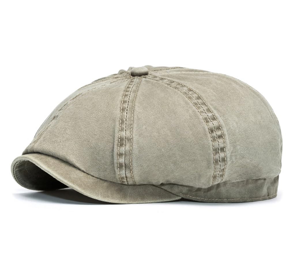 Retro British Newsboy Cap Cotton Newsies Cabbies Hat Gatsby Ivy Cap Snap Brim Hat for Men Women Khaki