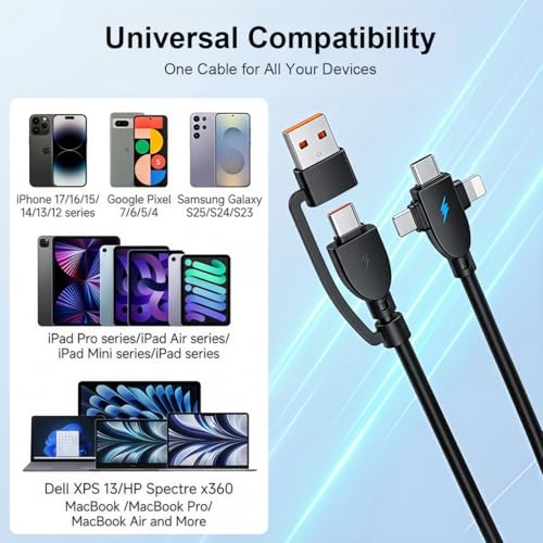 Image of Verilux PD 240W Type C Cable Fast Charging with 480Mbps Data Sync 6.6FT | Multi C Type Charger Cable with USB-C & Lighting Connectors and USB-A /USB-C Input for iPhone 17 /16 /15, Galaxy S26 /S25 /S24