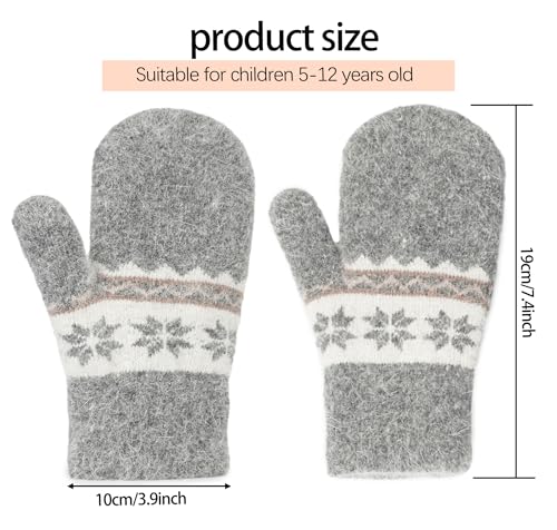 Kids-Winter-Knit-Mittens Boys-Girls Outdoor-Warm-Soft Snowflakes-Gloves Stretchy for 5-10Years Kids3