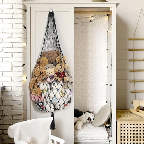 Image of Novel Amdermi Stuffed Animal Hammock Corner Hanging Net for Stuff Aniaml Storage Macrame Toy Display Plush Toy Holder-Perfect for The Tiny Space Walls (Black, XXL)