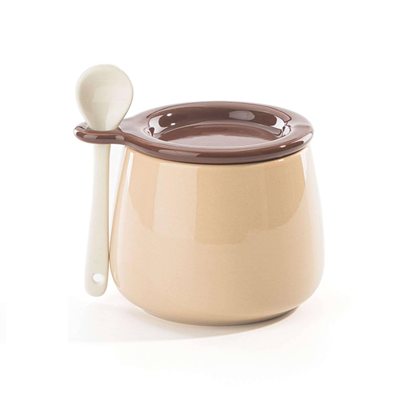 Keramik Zucker Teller Zucker, Zuckerdose in Macaron-Farbe mit Deckel und Löffel, Zuckerdose aus Keramik mit Deckelloch, 230 ml/8 oz Gewürzdose aus Porzellan, Salzdose, Gewürzbehälter(Khaki)