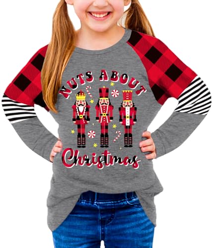 Image of BesserBay Girls Christmas Raglan Shirt Casual Leopard Stripe Patchwork Tunic Top 4-14 Years
