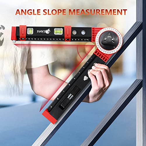 Lionz Miter Saw Protractor, 14\' Multifunction Angle Finder,Measuring Level, Picture Hanging Tool with Precision Laser Scales Compass, Gift For Fathers day, Husband, Son, grandpa, DIY and Handyman.
