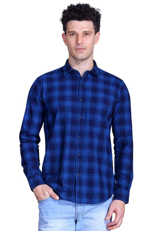 Image of SANE ORIGINALS Ingdigo Washed Checks Pure Cotton Shirt for Men