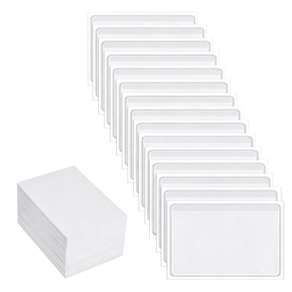 Vaniika Self-Adhesive Index Card Holders, 40pcs 3.14 x 2.28 Inches Business Pockets Top Open Plastic Label Holder for Organizing Storage Bins Library Card Shelves