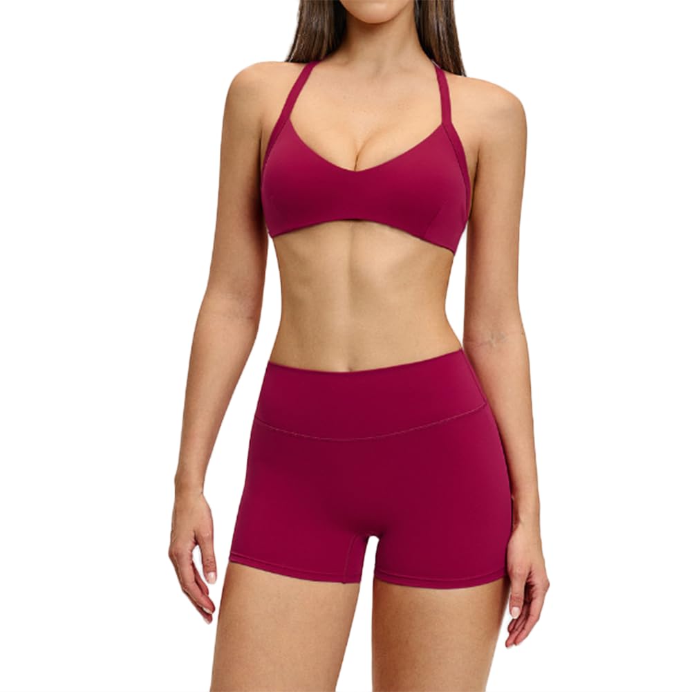 JPXJGT Women's Sports Yoga Set Hollow-Back Neckline Yoga Top Sports Running Fitness (Size:S,Color:Red)