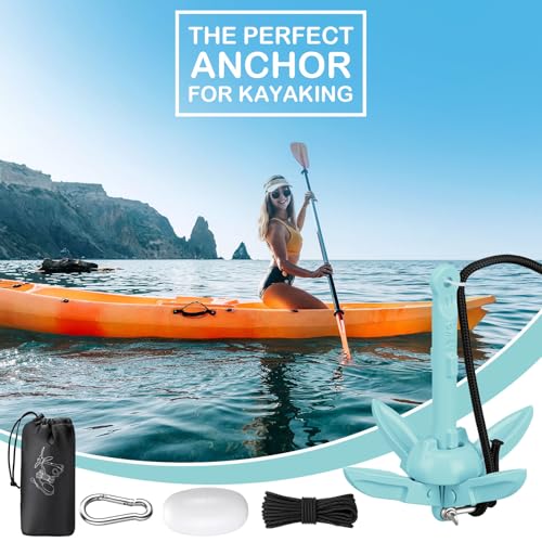 Image of Lounsweer 2 Pack 1.5 /3.5 lb Marine Kayak Anchor Kit Folding Grapnel Anchor Kit Boat Kayak Fishing Accessories for Small Boats Kayaks Canoe Paddle Boards