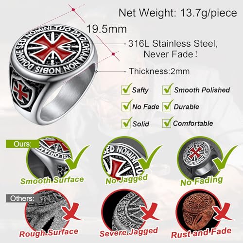 FaithHeart Mens Stainless Steel Crusader Jerusalem Cross Ring with 18K Gold Plated Two Tone Ring Size 7,8,9,10,11,123