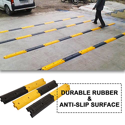 Image of LADWA 6 Piece, 3 Mtrs Rubber Rumblers Road Safety Speed Breaker /Speed Hump in Black & Yellow Color for High Visibility - (3 Yellow & 3 Black).