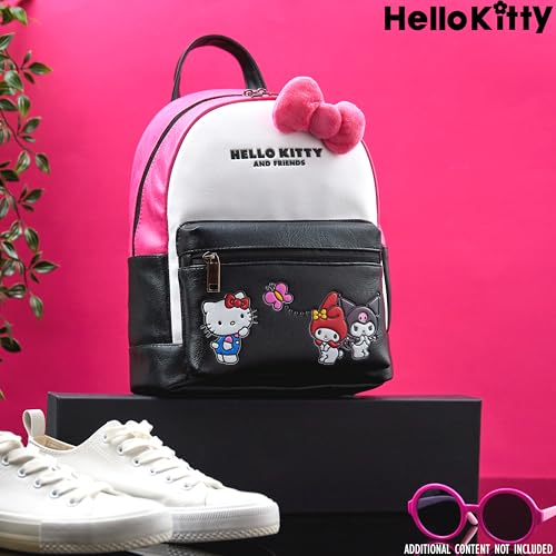 Hello Kitty Sanrio Backpack for Teens, Women, Kawaii Faux Leather Daypack, Rucksack, Kuromi, My Melody, Gifts for Women (Pink/Black Hello Kitty)2