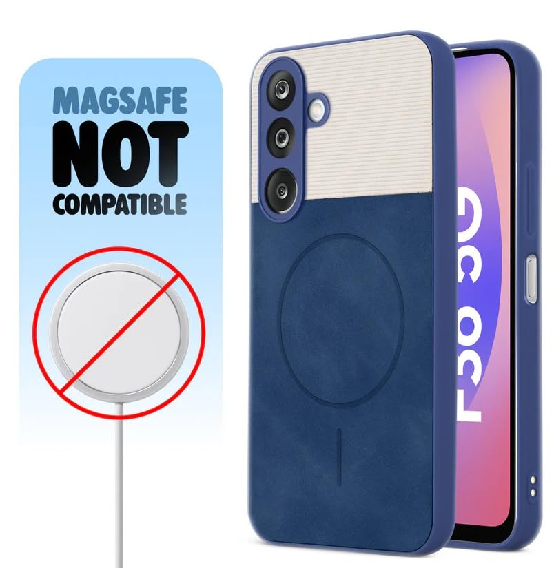 Image of Bintage CASE Dual-Leather Mac Safe Design Phone Case| Soft Touch Finish | Full Camera Protectection Back Cover Compatible for Samsung A15 5G / A15 4G - White & Royal Blue