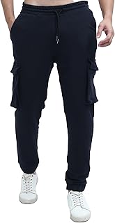 بنطلون كارجو سادة سهل الارتداء بخصر أستك للرجال من ريفين، لون أسود