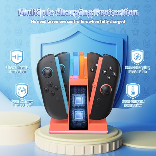 Image of FASTSNAIL Switch 2 Controller Charger Dock for Nintendo Switch 2 for JoyCon | 4-in-1 Fast Switch 2 Joypad Charging Dock Station, 9 RGB Light, Dual-Direction Magnetic Stand for Joycon 2 Accessorie, Orange
