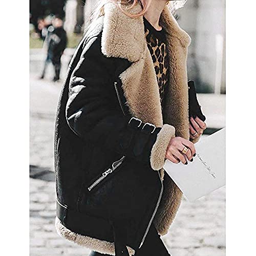 Women Winter Thicked Sherpa Lined Coat Outwear Plus Size Lapel Faux Suede Leather Biker Motor Jacket Overcoat #TOP2