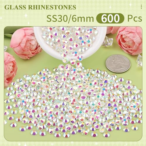 Image of 600PCS SS30 /6mm Crystal Glass Rhinestones for Bedazzling (Transparent AB) | Flatback Rhinestones for Crafting DIY Nail Art Makeup Decoration, Gems Diomand Charms for Tumbler Shoes Clothing Mug