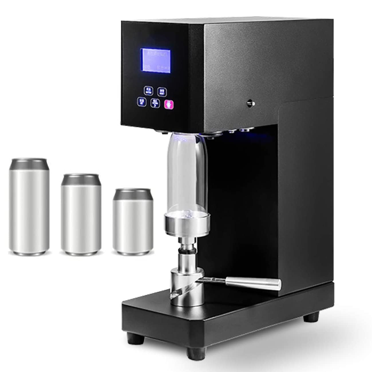 Máquina automática de sellado de latas de 370 W, sellador de latas de hojalata de calibre 55 mm, con panel inteligente y conteo, tapado de botellas de altura ajustable, para latas de PET con leche, té