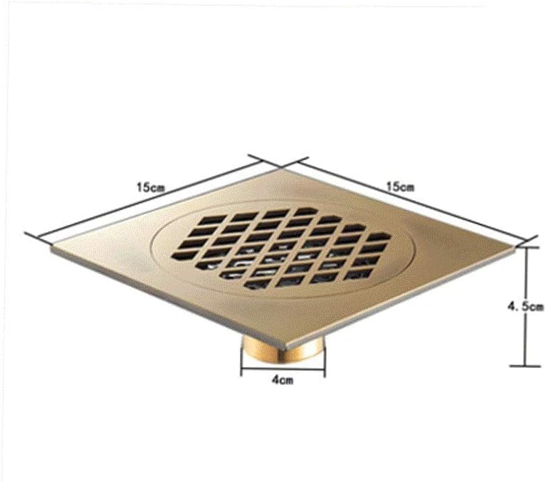 Floor Drain-Copper Bathroom Floor Drain Square Shower Sink Drain Strainer, Gold