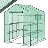 Sekey Gewächshaus 200x145x145 cm, Foliengewächshaus Stabil, Gewächshaus Balkon mit 10 Regalböden für optimales Pflanzenwachstum, Grün, XXL