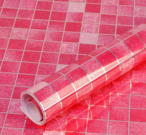 Image of JAAMSO ROYALS Mosaic Ceramic Pink Tile Pattern Self Adhesive Peel and Stick Decorative Kitchen Oil Proof Wall Sticker Removable Home Decor and Wall Decor Vinyl Wall Decals Stickers (100 CMx 60 CM)