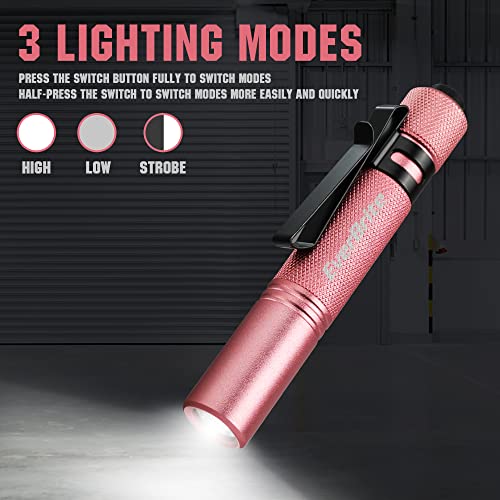 Everbrite Led Pocket Pen Light Flashlight, 2-Pack Small Mini Penlight With High Lumens And 3 Modes, Aaa Battery Included, Compact Flashlights For Inspection, Repairing And Outdoor, Pink #TOP4
