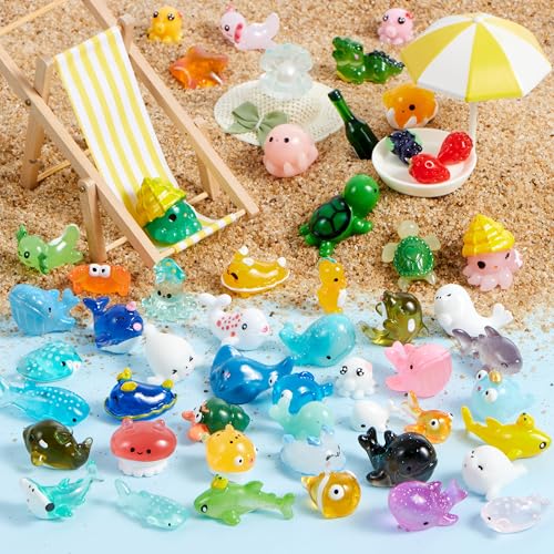 Image of JOYIN 50 Pcs Mini Ocean Resin Animals Figures, Mini Sea Animals Figurines for Aquarium Ornaments Decorations, Cute Garden Accessories, Birthday School Slime Charms for Crafts, DIY Miniature Scenes