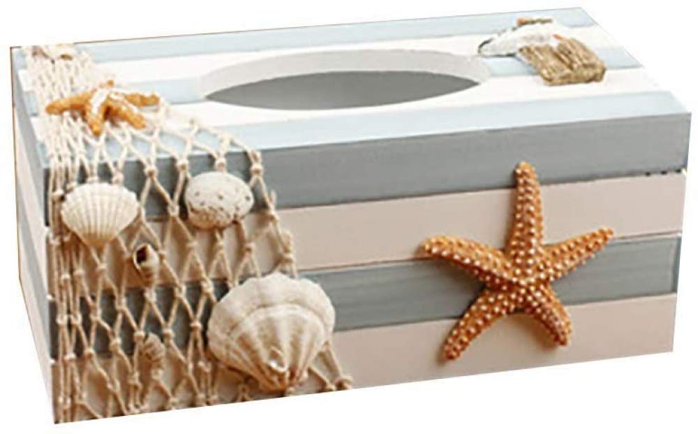 Tissue box， Wood Tissue Box Lid Shell Fishnet Beach Pumping Tray Holder