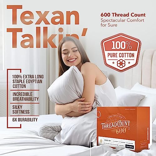 TEXAS LINEN CO. Luxury Egyptian Cotton King Size Sheet Set - 600 Thread Count 4 PC Deep Pocket Fitted and Flat Sheets, Soft, Cooling Long Staple Hotel-Quality Bedding with Sateen Weave - Cocoa Taupe - Thumbnail 3