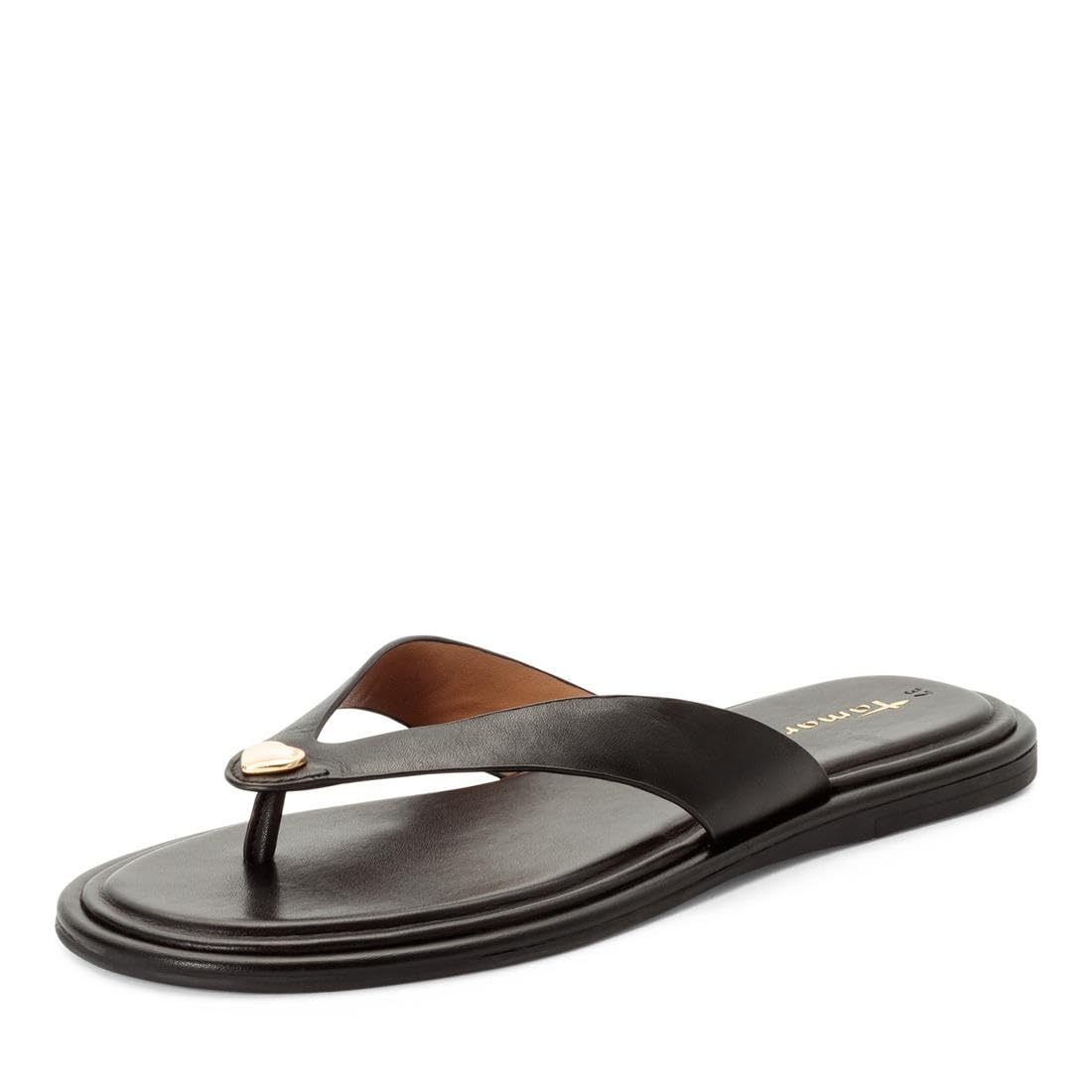 Tamaris Women's toe-post mule flat leather black 5 UK