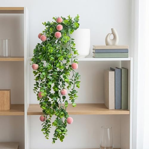 Image of Dekorly 2 Pack Artificial Plants Artificial Hanging Plants Faux Eucalyptus Leaf Greenery Fake Hanging Eucalyptus Plant (Green) (2, Peach Vine)