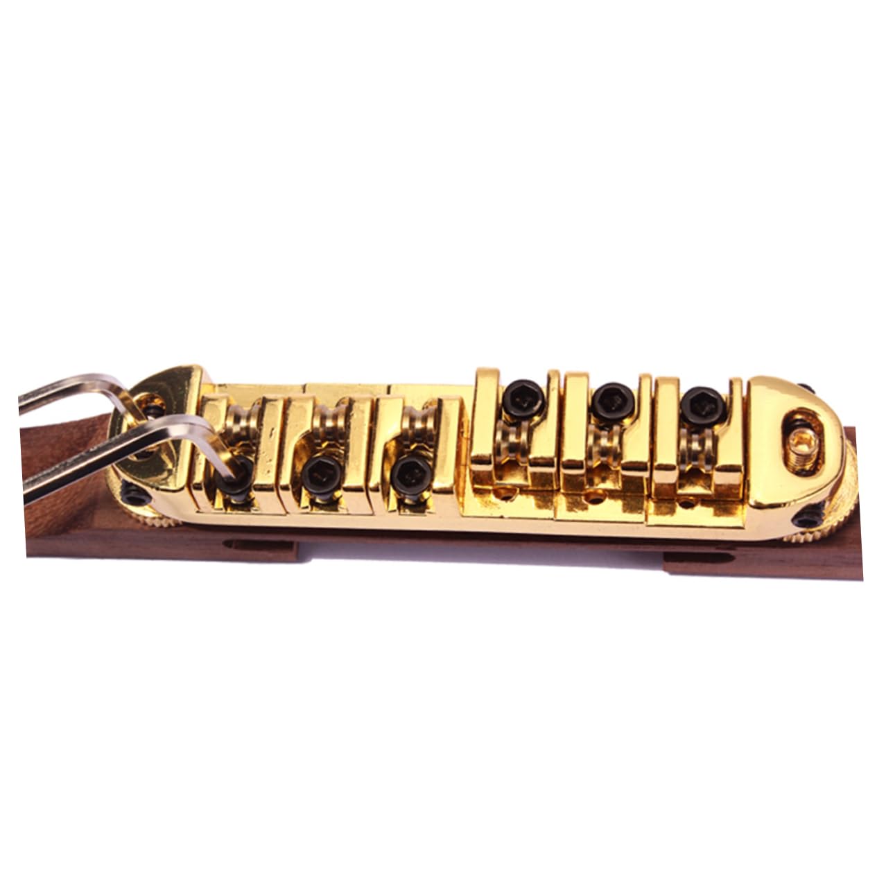 FUNOMOCYA Guitar Bridge with Gold Roller Saddles Rosewood Design for Jazz and Electric Guitars Durable Replacement for Enhanced Performance B