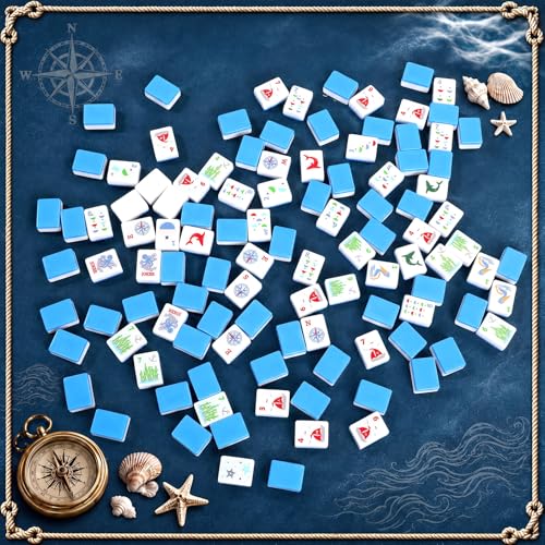 Teyva Daily Nautical Themed Engraved American Blue Mahjong Tile Set - image 6