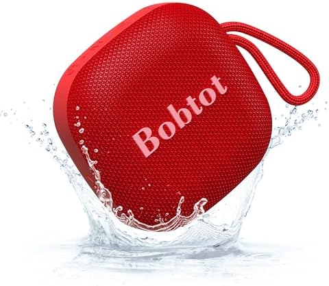 Bobtot Portable Bluetooth Speakers Wireless - IPX7 Waterproof Small Shower Speaker with 16 Hours Playtime, 10 Peak Loud Stereo Sound, TWS, Built-in Mic, Mini Size with Lanyard to Carry, Red