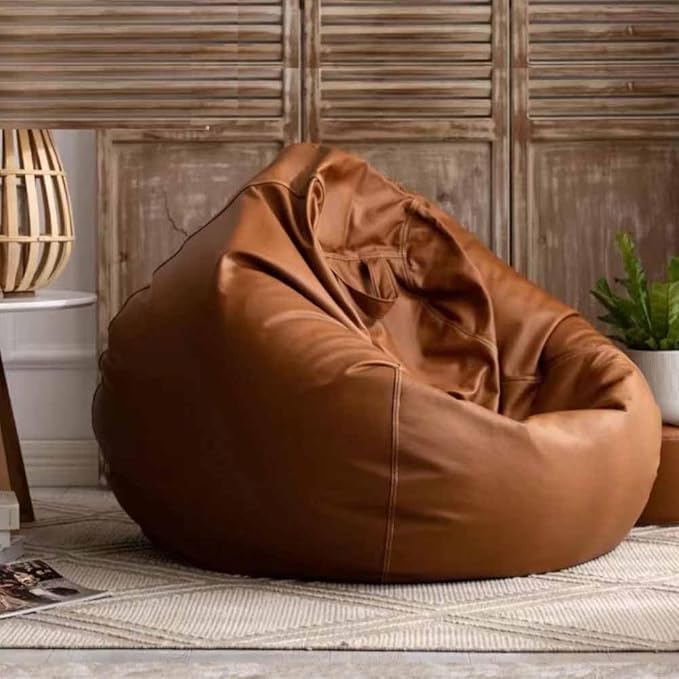 Image of 4XL Faux Leather Bean Bag Cover Tear Drop Shape with Handle (Without Beans) Extra-Large Bean Bag Sofa Chair Cover for Adults & Kids Premium Lounge Seating for Living Room & Bedroom