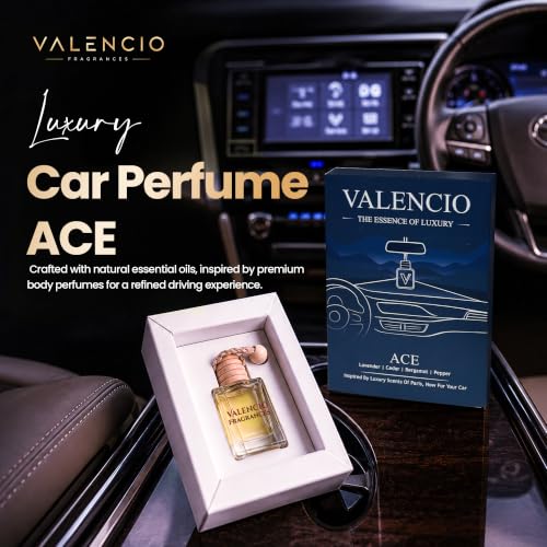 Image of Valencio Luxury Car Perfume Ace - Cedar & Lavender Hanging Diffuser | Fragrance Inspired by Body Perfumes | Natural Essential Oils | Long-Lasting Fragrance Up to 45 Days | Gas-Free & CFC-Free