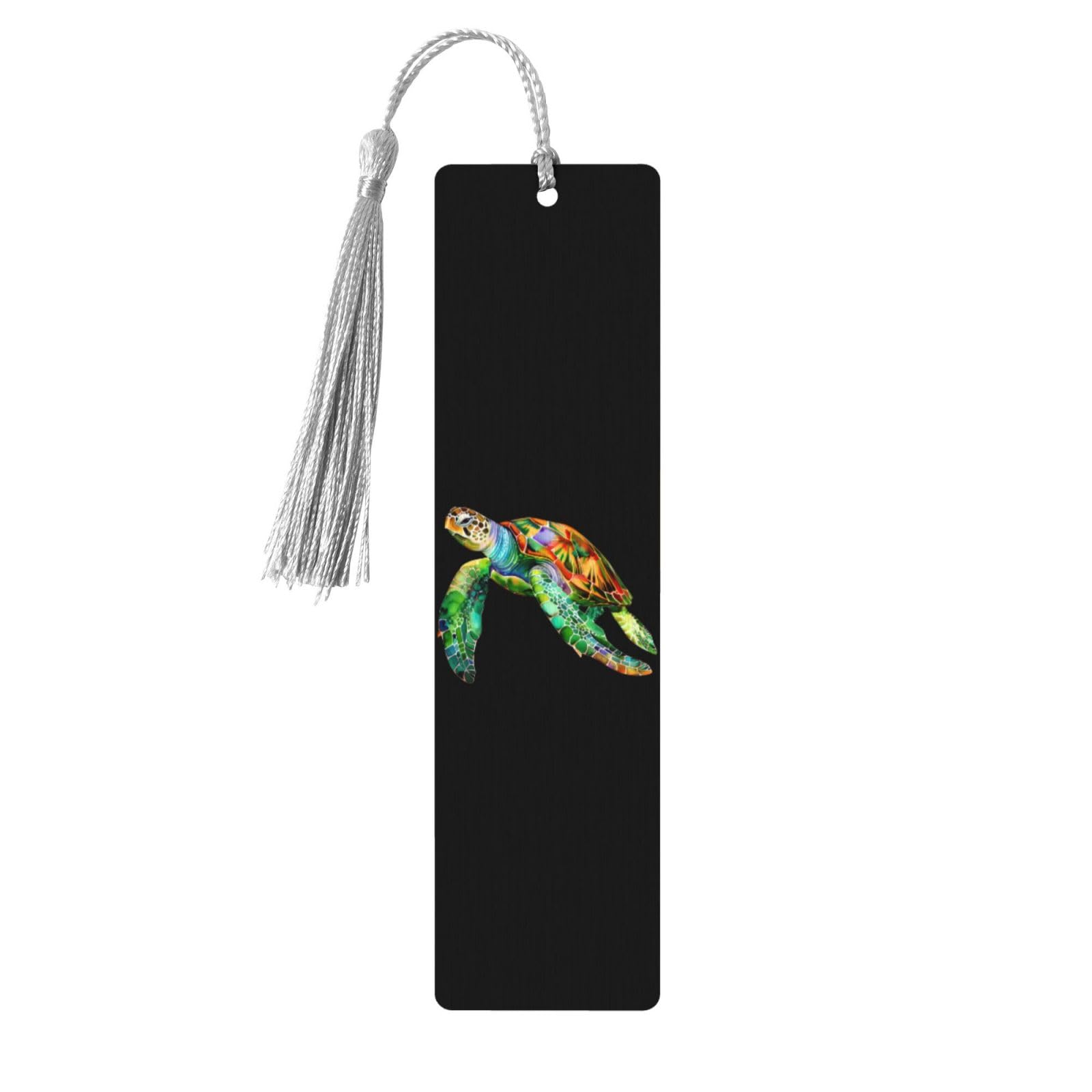 Watercolor Sea Turtle Double-Sided Print Watercolor Sea Turtle Bookmarks Wooden Book Marks with Gray Tassel, Lightweight Page Markers Book Lovers Gifts