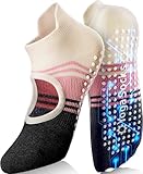 Picture of WARMVIN Non-Slip Pilates Yoga Socks with Grips for Women - Stylish Crew Socks for Barre, Ballet, and Workout (Size 5-9), 1 Pink, 5-9