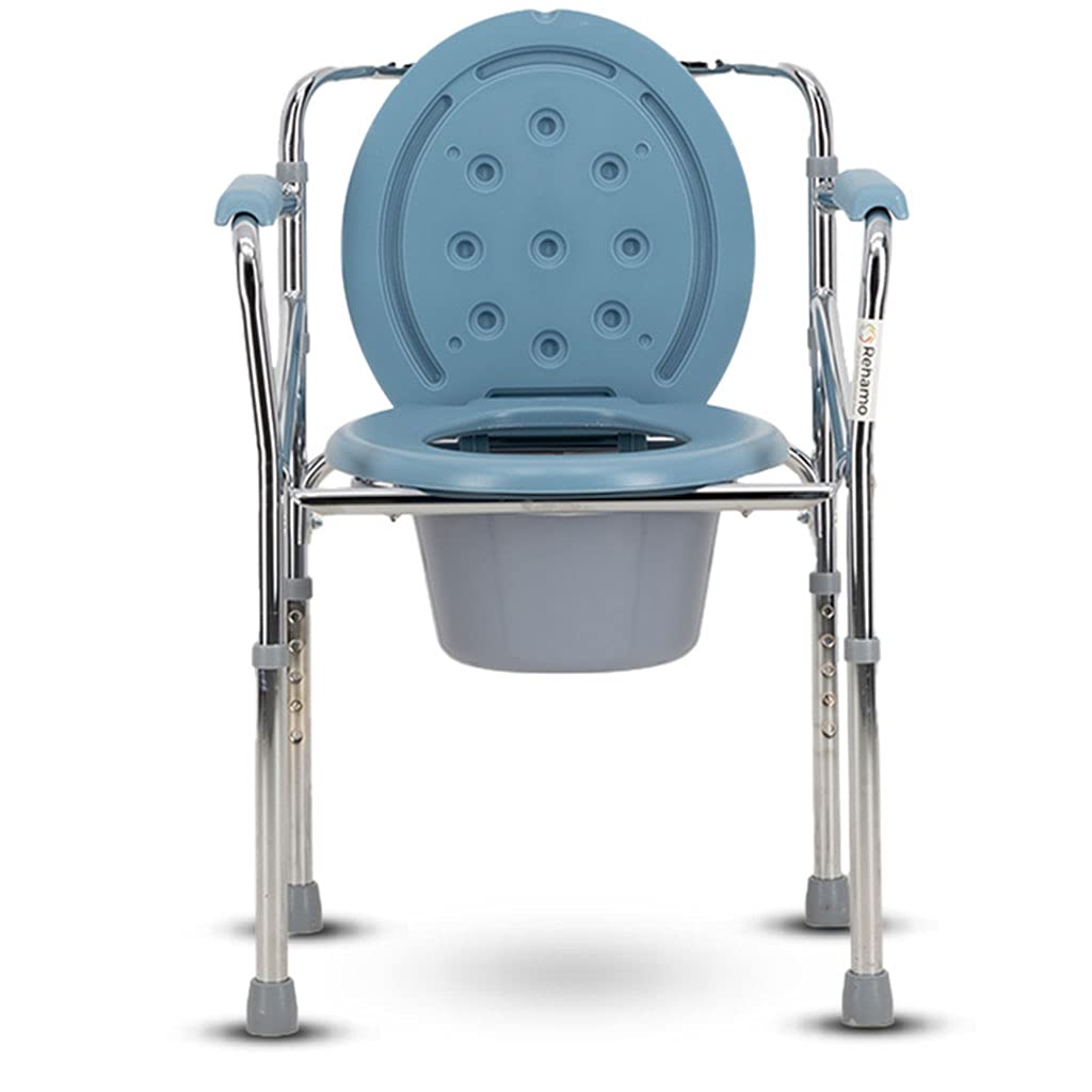 Rehamo Folding Walker Commode Chair for Elderly, Disabled & Adults