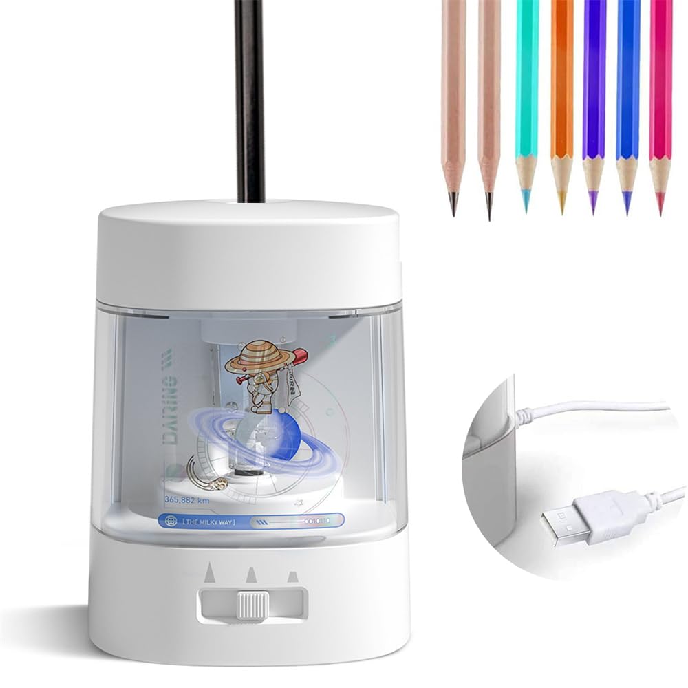 Electric Pencil Sharpener Battery Operated, Automatic Pencil Sharpeners, Portable Small Battery Powered Pencil Sharpener for Kids, Suitable for Pencils (6-8mm), School/Classroom/Office/Home (White)