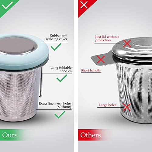 Fenshine Tea Infuser Stainless Steel Tea Strainer Folding Handle Tea Filter Extra Fine Mesh Strainer Brewing Basket with Lid for Loose Leaf Tea (Light Blue)