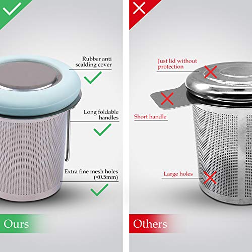 Fenshine Tea Infuser Stainless Steel Tea Strainer Folding Handle Tea Filter Extra Fine Mesh Strainer Brewing Basket With Lid For Loose Leaf Tea (Light Blue) … #TOP3