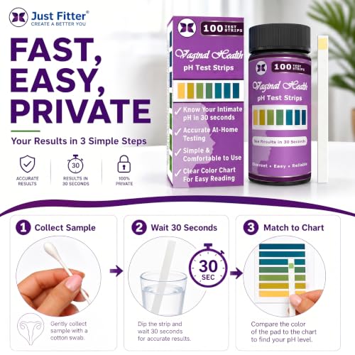Image of Just Fitter Vaginal pH Balance Test Strips. Personal Wellness Kit for Women. Supports Feminine Hygiene, Body Balance Awareness, and Everyday Confidence - 80 + 20 Strips